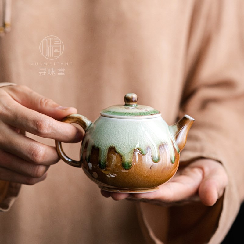 精致手工窑变小茶壶高档可养单壶家用陶瓷功夫U茶具钧瓷泡茶壶