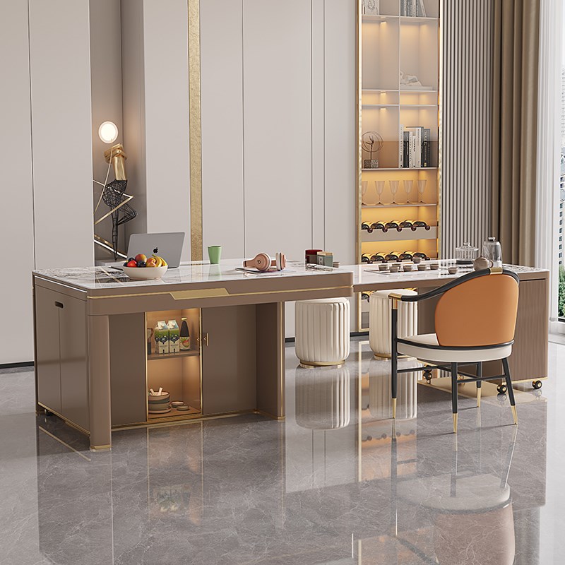 岩板岛台餐桌一体家用小户型厨房可伸缩餐桌2025T新款轻奢现代导