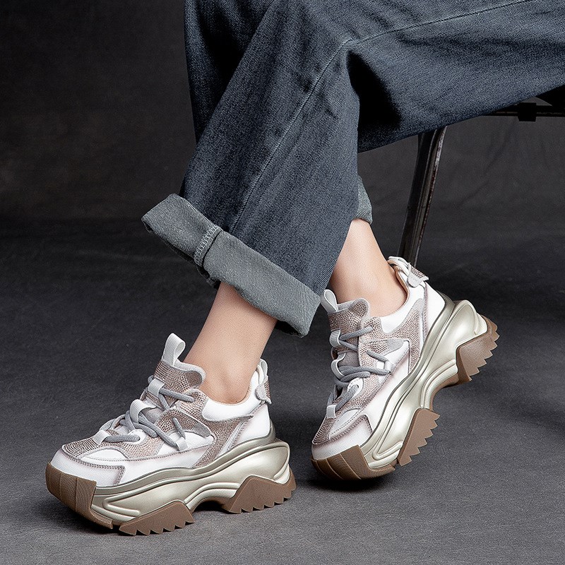 厚底真皮单鞋女2024年秋季新款复古拼色系带松糕底V运动休闲老爹