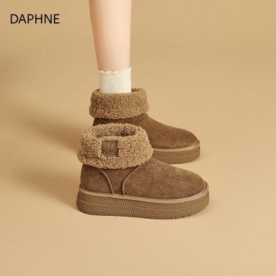 达芙妮厚底雪地靴女款2025冬季新款加绒加厚保暖短靴东北毛毛棉鞋