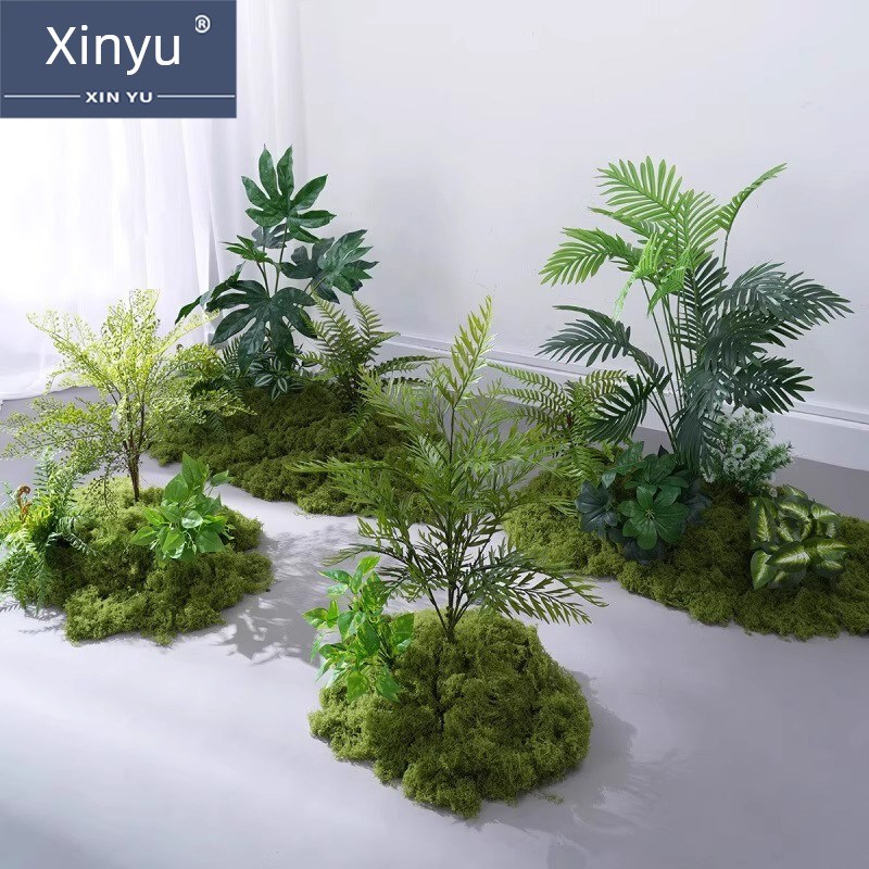 模拟绿色植物造g景,假植物组合,彷生苔藓,室内楼梯下角落微景观,
