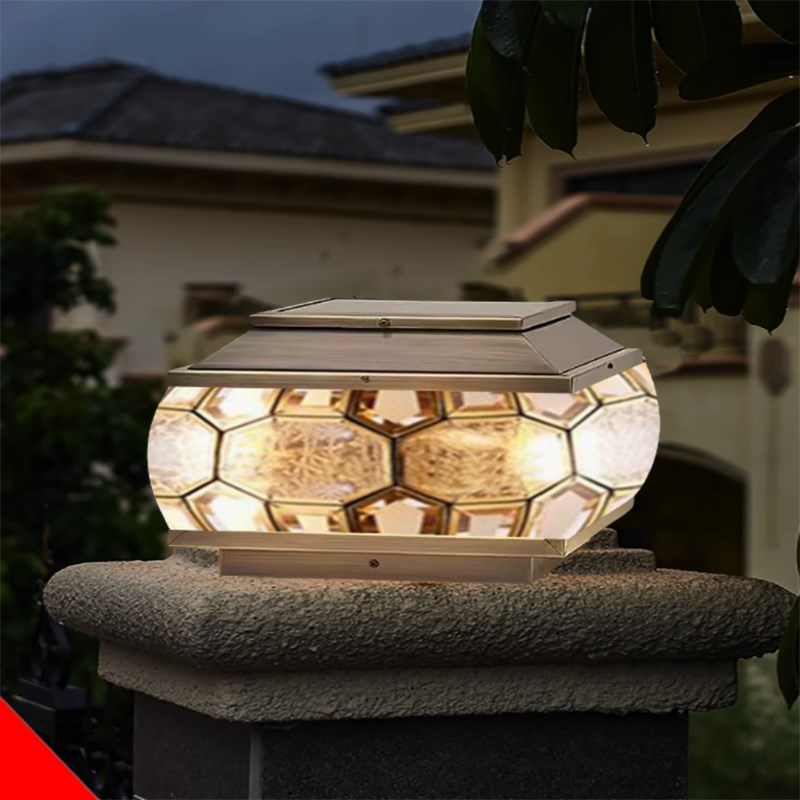 柱头灯太阳能户外围墙门柱别墅接电款农村全铜S庭院大门口柱子灯