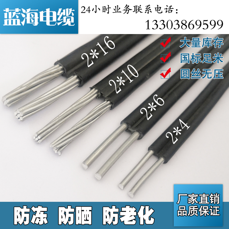 铝线电缆线 4 6 10 16 25 35平方铝芯线2芯电揽线户外平行线