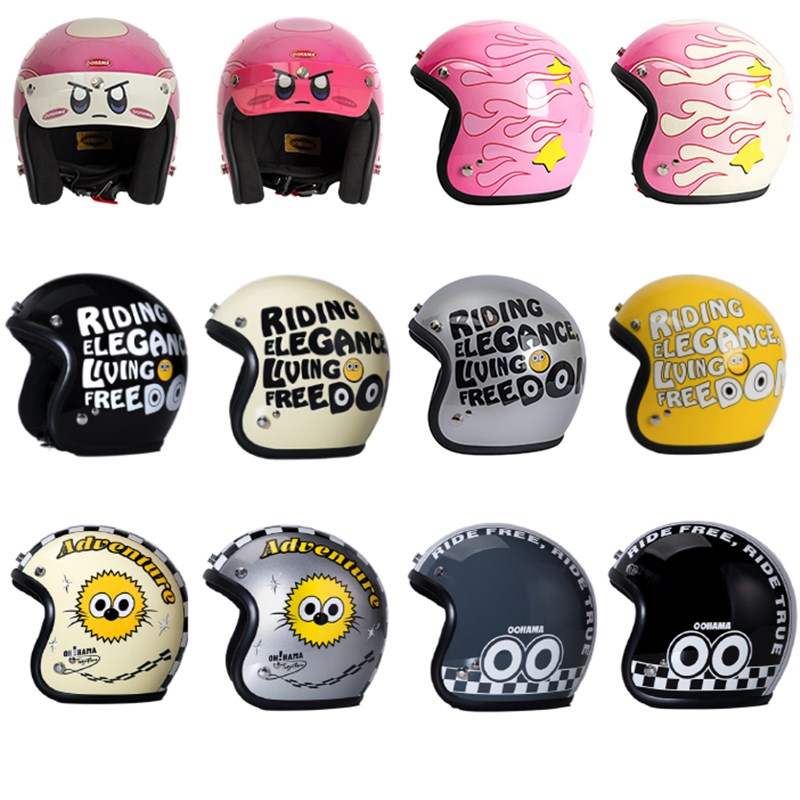 日式小盔体卡通复古3/4头盔复古机车成人通勤OOAMA 3C摩托头盔