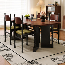 法式实木餐桌复古家用桌椅组合餐厅美式饭桌中古书桌多功能工作台
