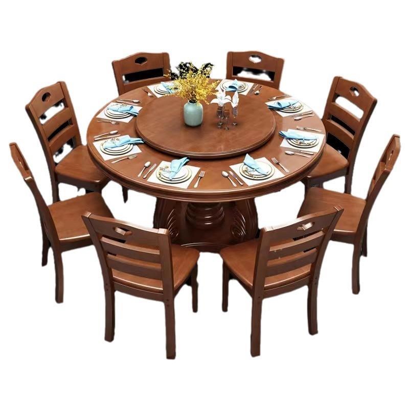 新中式实木圆桌餐桌椅组合u现代简约带转盘家用大小户型酒店桌餐