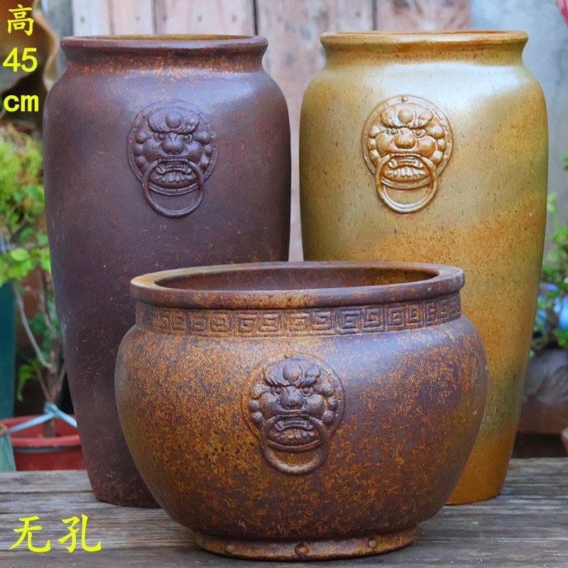 复古手工粗陶花盆大号无孔水培花盆花瓶酒店陶罐高筒室内花器插花