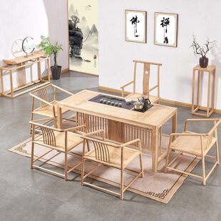 新中式白蜡木茶桌椅组合简约禅意泡茶桌办公室茶艺桌阳台功夫茶几