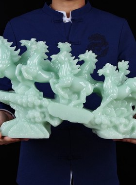 玉石八骏a雄风大号摆件 招财生肖马开业礼品 办公室桌面摆设工艺
