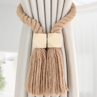 原木风磁吸窗帘扣环束带简约轻奢流苏挂饰纱帘收拢捆绑带棉麻绑绳