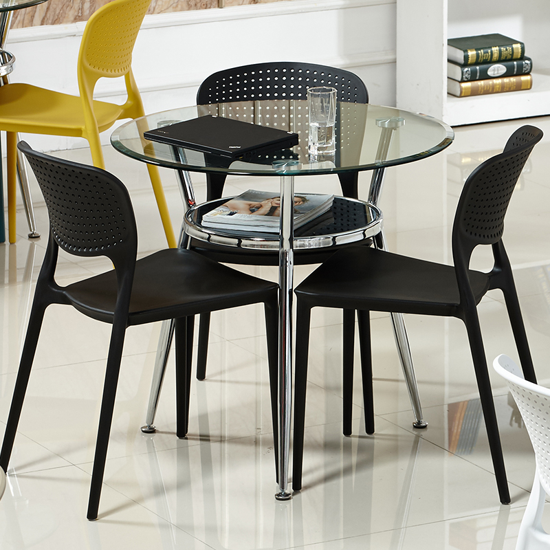 洽谈桌椅组合简约塑料会客商用阳台钢化玻L璃茶几谈判小圆桌子圆