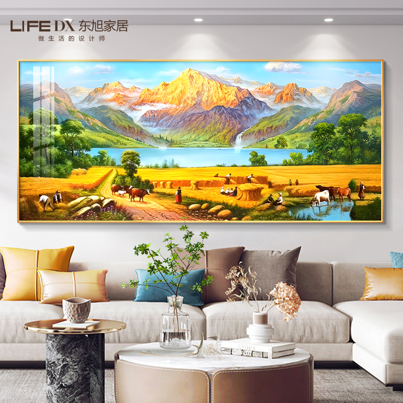 背景感山水画沙发装饰画梵高高级手绘聚宝盆丰收挂画壁画油画客厅