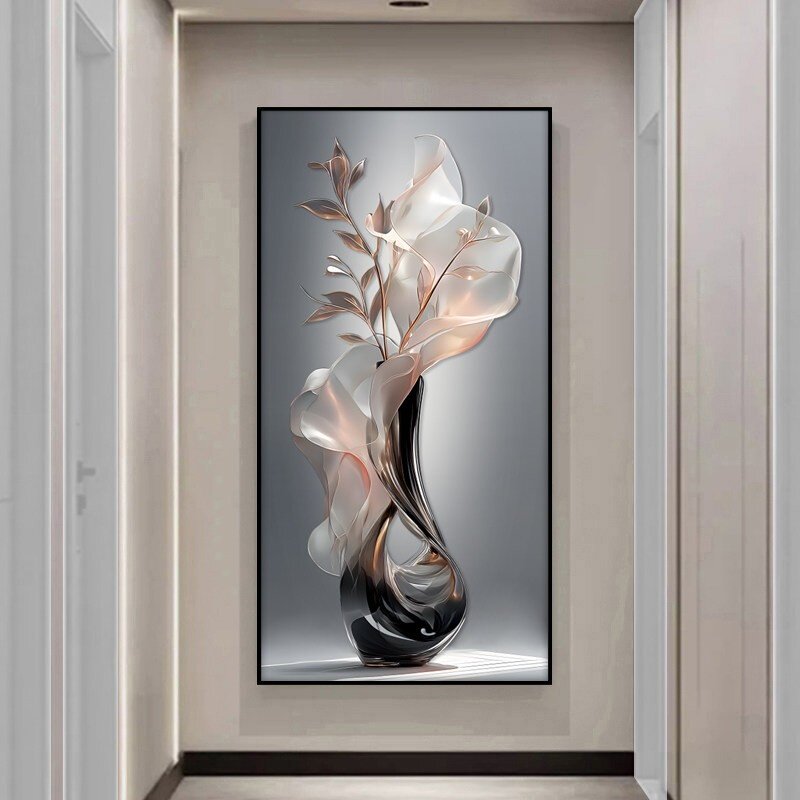 led带灯轻奢入户玄关装饰画走廊过道挂画简约壁画高级感平安富贵