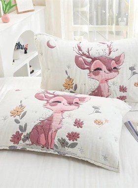 云朵泡芙纯棉纱布一对枕巾高档柔软透气学生情侣加厚全棉枕头盖巾