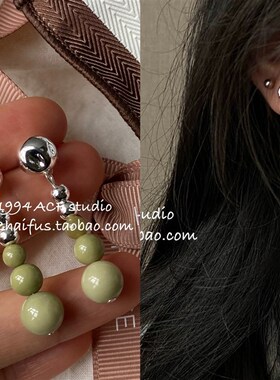 柴夫工作室/E686 韩系轻奢绿色天然石几何耳钉极简清新百搭耳环
