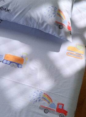 蓝色汽车很忙卡通男孩幼儿园儿童床单单件纯棉100全棉床笠单人双