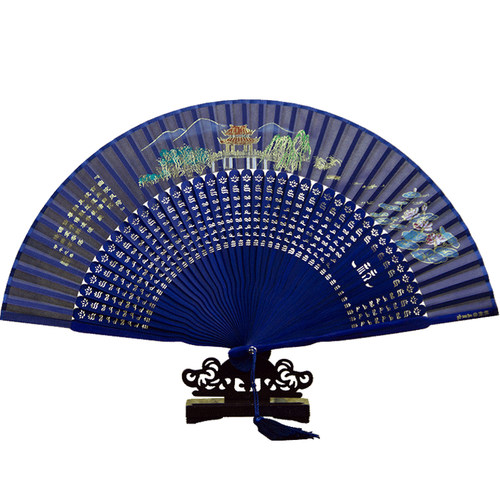 杭州王星记扇子女式折扇中国风 西湖风景 日式真丝绢扇古风礼品扇