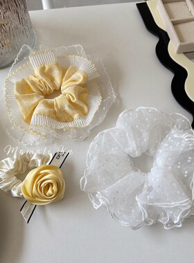 明媚奶油黄色大肠发圈2025春夏氛围感气质头绳韩系波点低马尾皮筋