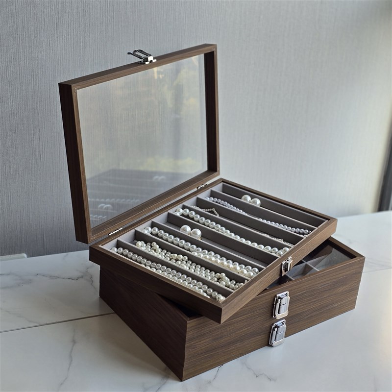 木纹珍藏箱首饰盒收纳盒珠宝项链戒指耳钉耳环展示架子大容量