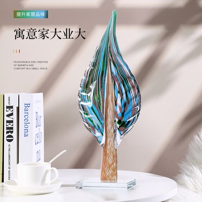 琉璃树叶摆件客厅轻奢高级感小众电视柜创意玄关装饰品玻璃艺术品