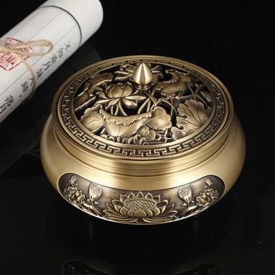 檀香炉子单炉室内家用大号黄铜香薰炉摆件仿古复古盘香炉茶道