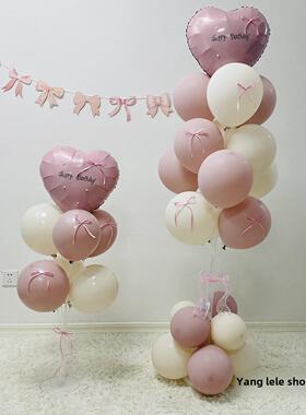暮光粉色心形地板浮动桌子浮动生日气球装饰粉红色生日安排粉红色