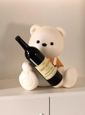 奶油风熊红酒架摆件酒柜组合轻奢客厅餐柜装饰酒托杯架乔迁礼品