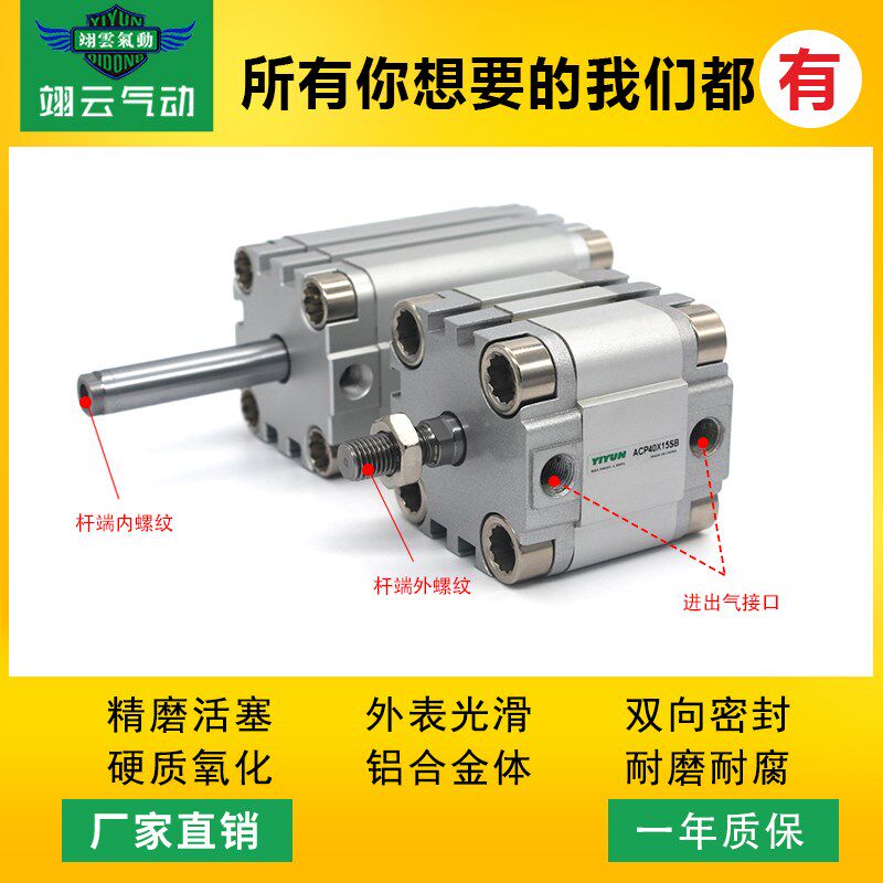 ACP翊云气动薄型紧凑型气缸ACP40X5X10X15X20X25X30X35X40X50S/SB