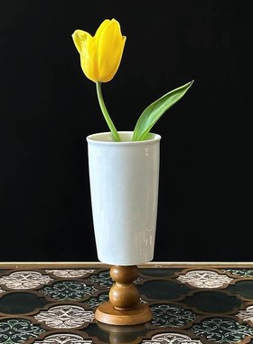 法式复古高脚陶瓷花瓶 家居氛围感鲜花水培器 咖啡店民宿软装摆件