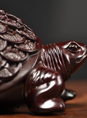 黑檀木雕金钱龟摆件实木乌龟雕刻家居客厅玄关装饰办公室桌面摆设