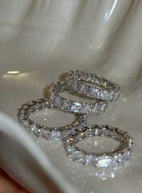 爆闪!进口7A锆石!重q工轻奢通体S925纯银满钻戒指指环百搭手饰女