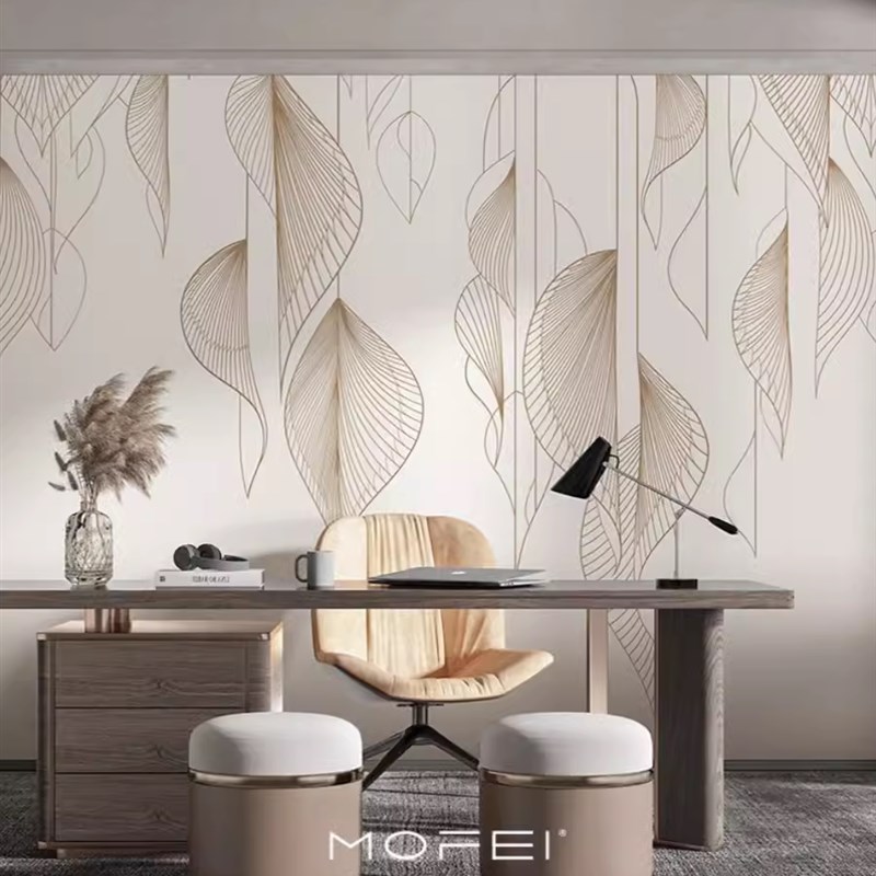 现代简约艺术树叶墙n壁纸客厅卧室沙发影视背景墙无缝定制装饰墙