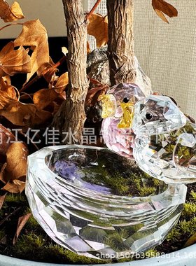 创意家居装饰摆件水晶鸟巢双鸟碗鸟器皿情侣鸟窝水晶工艺品摆件