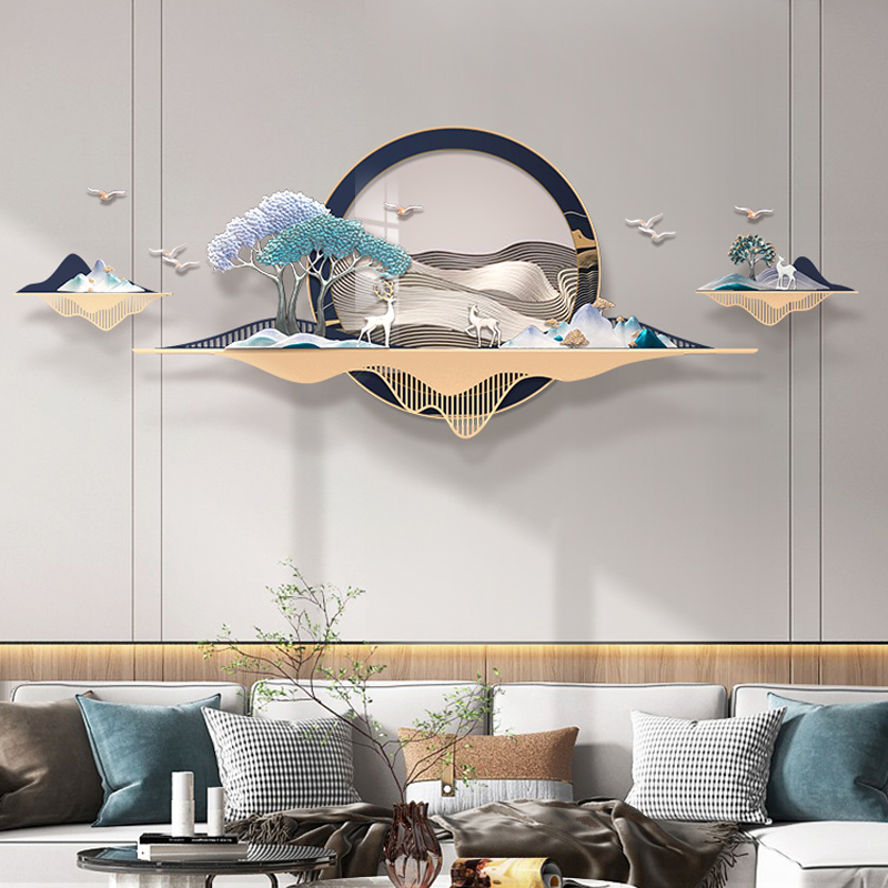 新中式立体客厅装饰灯画餐厅墙上挂F件山水浮雕壁饰沙发背景墙挂