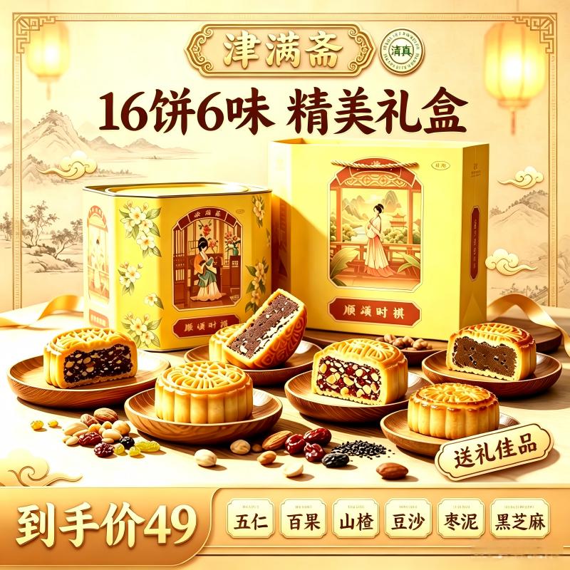 天津津满斋老式月饼礼盒清真五仁百果山楂中秋伴手礼员工福利团购
