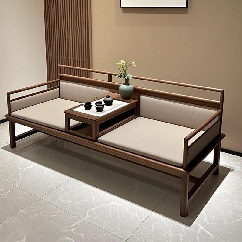新中式禅意北美黑胡桃木罗u汉床现代客厅实木贵妃榻简约沙发床家