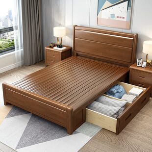 实木床1.8米双人床抽屉1米小床儿童135CM宽的气压1.5一米二单人床