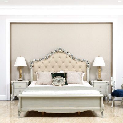 法式轻奢实木孔雀蓝玫瑰花欧式真皮1.8米婚床主卧2米定制高端床