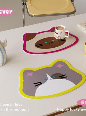 韩式卡通cat高级感皮革餐垫防水防油免洗杯垫家用餐桌垫隔热垫子