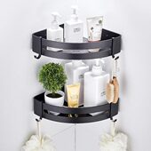 免打孔浴室置物架黑色三角篮铝合金太空铝卫生间洗澡间转角收纳架