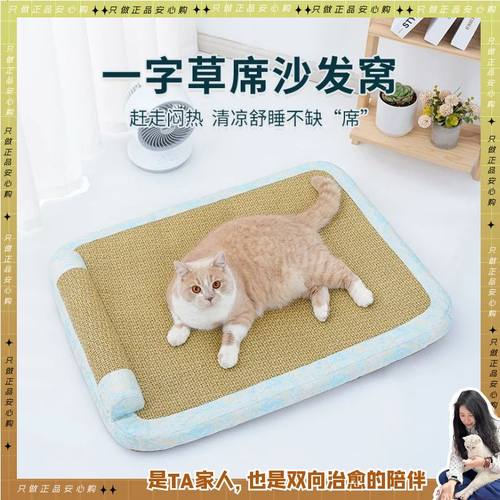 新品领养之家/伊丽2023夏款一字型四季通用凉席垫靠枕猫咪睡垫