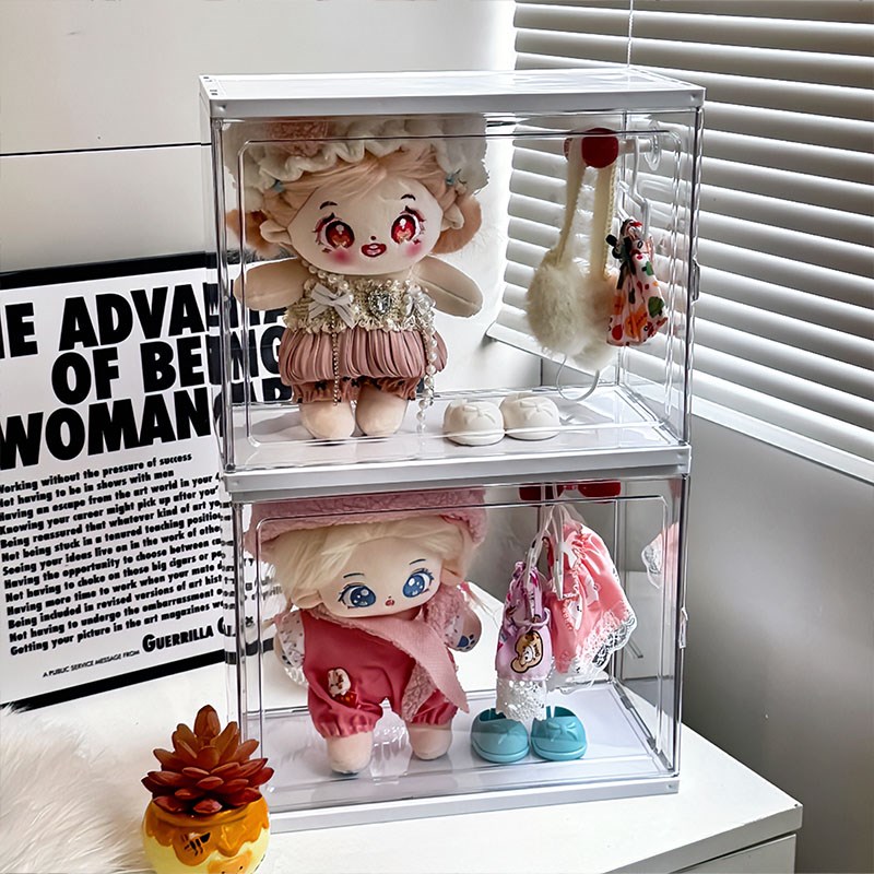 棉花娃娃收纳盒单间送衣架20cm玩偶公仔K防尘大容量透明展示盒柜