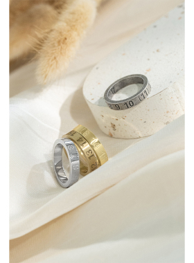 美洋MEIYANG【现货】刻度戒指 男女立L体数字刻线银色金色装饰戒