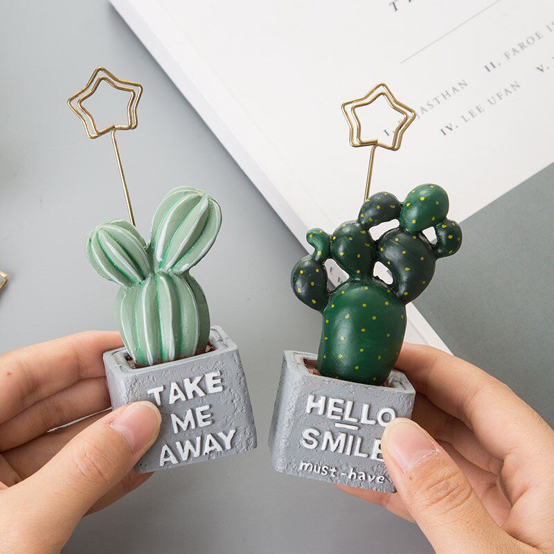 卡通树脂创意f照片夹 个性桌面小盆景植物摆件便利贴夹留言夹名