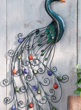 户外铁艺花园孔雀壁挂摆件室外庭院阳台装饰挂饰布W置造景家居墙