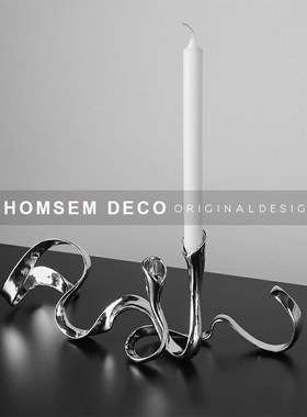 现代样板间客厅餐桌创意几何艺术烛台摆H件售楼处客厅吧台软装饰