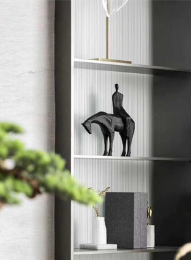 现代新中式骑马人雕塑小摆件办公室酒店玄关样版房U间书房软装饰
