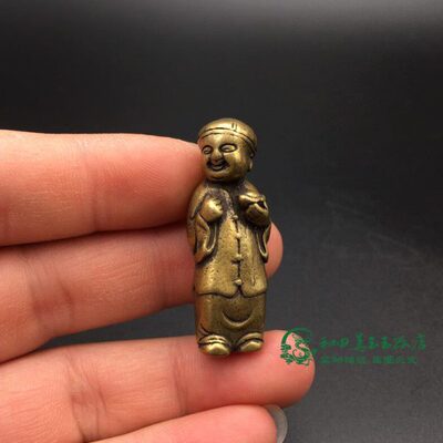 复古黄铜小地主小把件财神吊坠铜雕财主人物手把件铜挂件古玩铜器