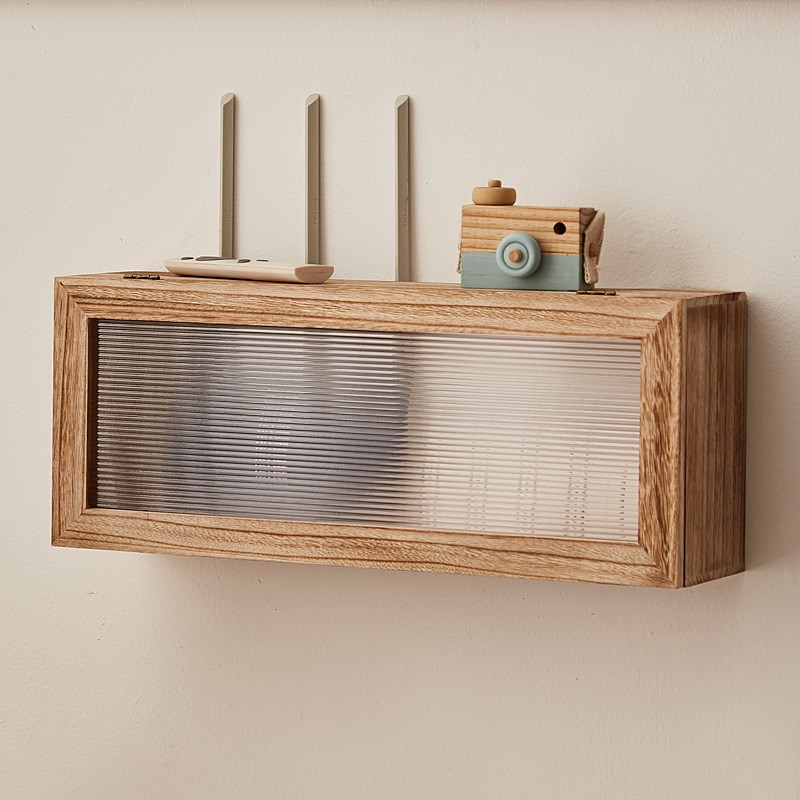 路由器收纳盒放置架wifi光猫插排插座遮挡箱实木壁挂防尘整理盒架