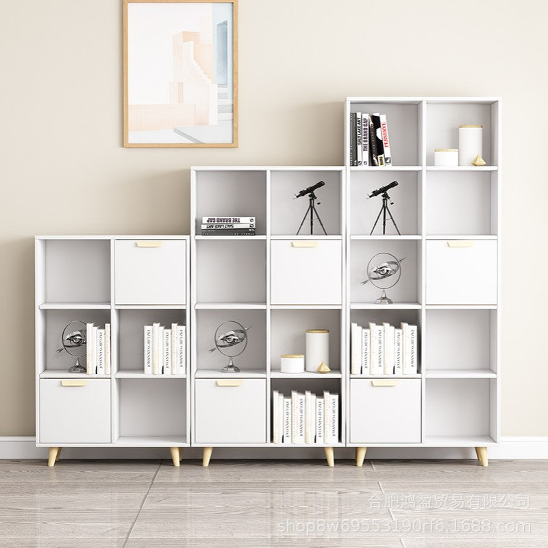 实木夹缝书柜客厅书架置物架日式落地矮书架电视柜组合收纳格子柜